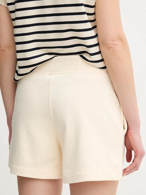 Tommy Hilfiger szorty bawełniane damskie kolor beżowy z aplikacją high waist WW0WW45518
