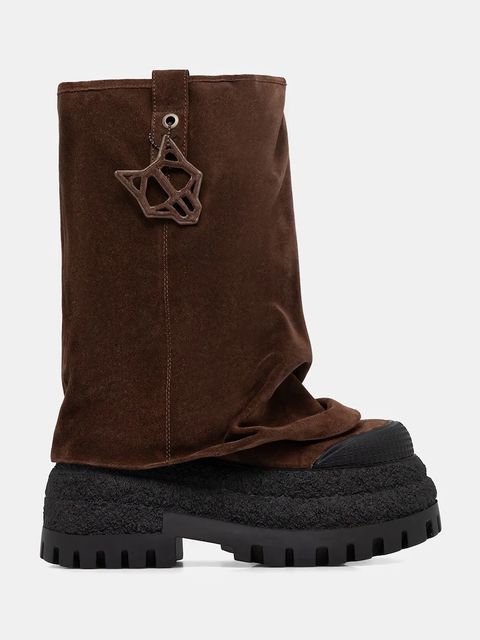 Naked Wolfe kozaki zamszowe Disturb damskie kolor brązowy na platformie Disturb Chocolate Suede