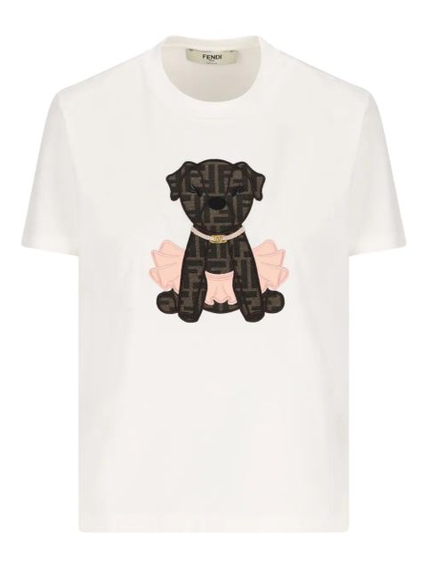 FENDI Fendi Itina dog-appliqué T-shirt - White - zdjęcie produktu nr 1