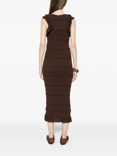 TWINSET ruffled V-neck midi dress - Brown