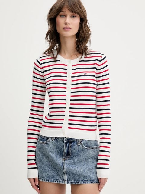 Tommy Jeans kardigan bawełniany damski kolor czerwony lekki DW0DW20976 - zdjęcie produktu nr 1