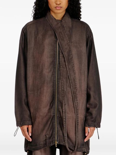 Diesel Giacca leggera extra-long collar zip-up denim jacket - Brown