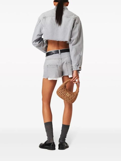 Miu Miu logo-appliqué cropped denim jacket - Grey