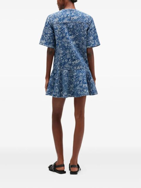 GANNI floral-print denim midi dress - Blue