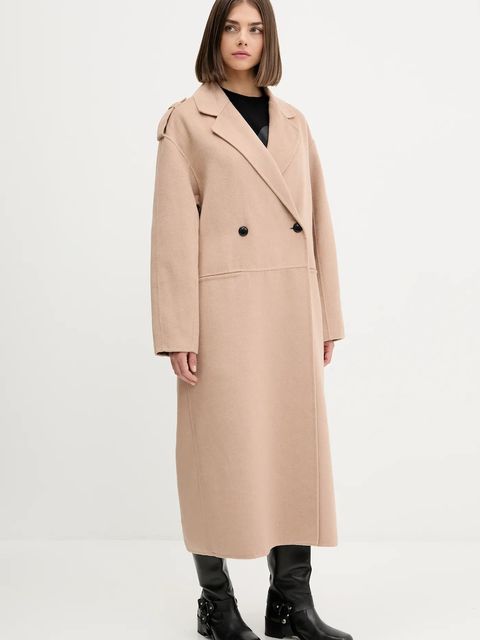 HUGO płaszcz z domieszką wełny kolor beżowy 50542299