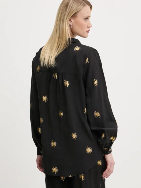 Never Fully Dressed koszula Gold Sun Miley damska kolor czarny relaxed z kołnierzykiem klasycznym NFDTO1492