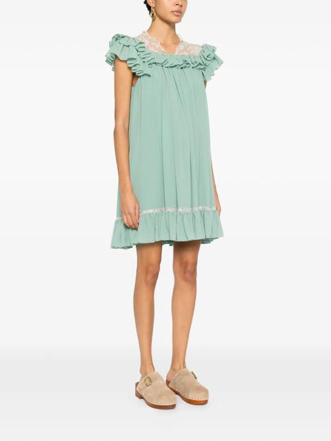 Chloé ruffled lace mini dress - Green - zdjęcie produktu nr 2