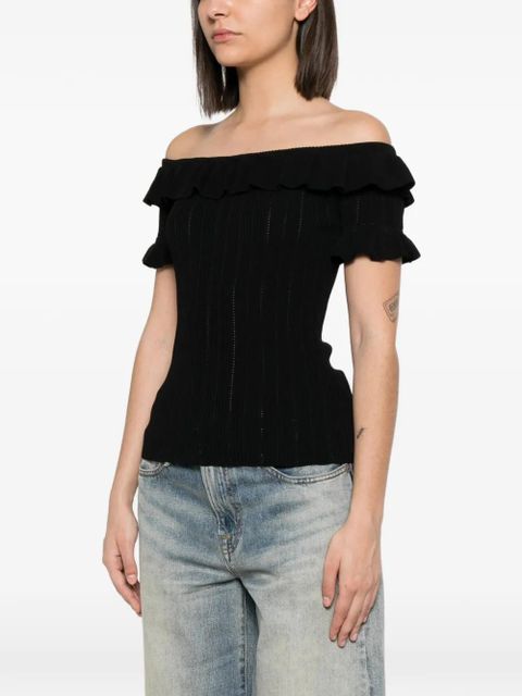 Blumarine ruffled ribbed-knit top - Black