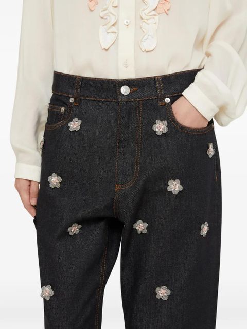 Marni daisy appliqué five-pocket jeans - Blue