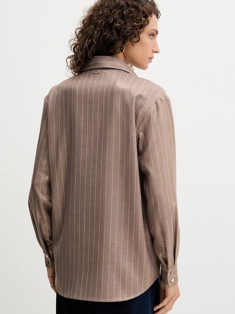 Fracomina koszula damska kolor beżowy regular z kołnierzykiem klasycznym FS25WT6011W479T4