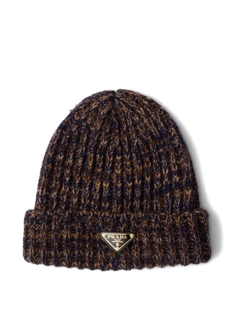 Prada mélange-knit triangle-logo beanie - Blue - zdjęcie produktu nr 1