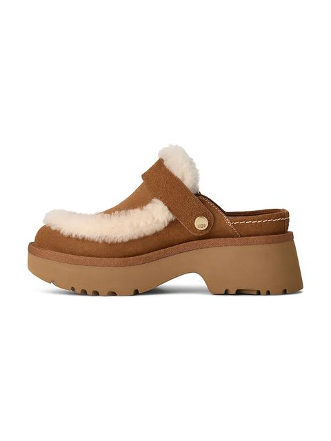 UGG klapki zamszowe Esmee Clog damskie kolor brązowy na platformie 1173331.CHE