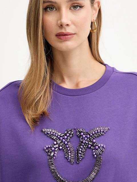 Pinko bluza bawełniana damska kolor fioletowy z aplikacją 100534 A2RO