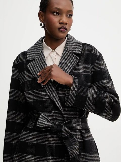 Twinset płaszcz dwustronny z wełną kolor czarny 252TP2080