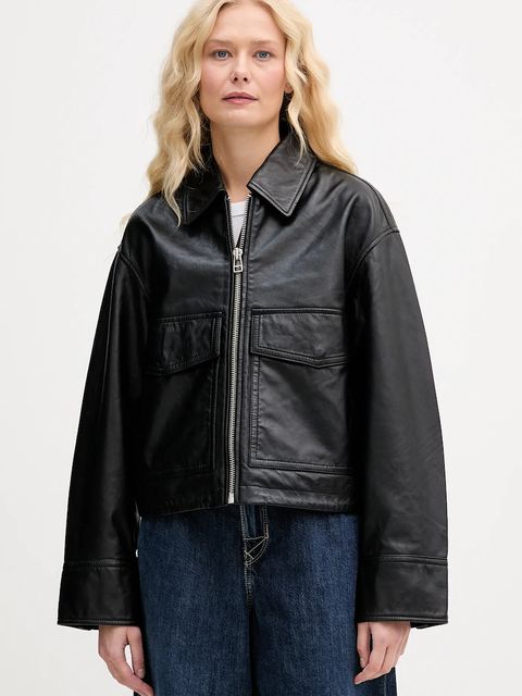 Marc O'Polo kurtka skórzana kolor czarny przejściowa oversize 5000007965 - zdjęcie produktu nr 1