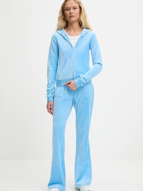 Juicy Couture spodnie dresowe welurowe CAISA LOW RISE PANT damskie kolor niebieski gładkie JCSEBJ008 - zdjęcie produktu nr 2