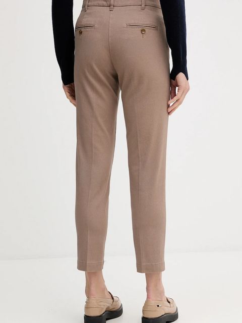 Sisley spodnie damskie kolor brązowy fason cygaretki medium waist 48M855BK7