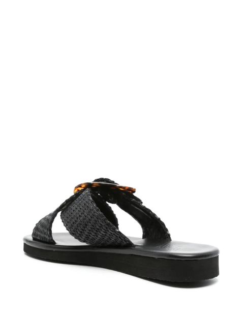 Ancient Greek Sandals Thais straw slides - Black