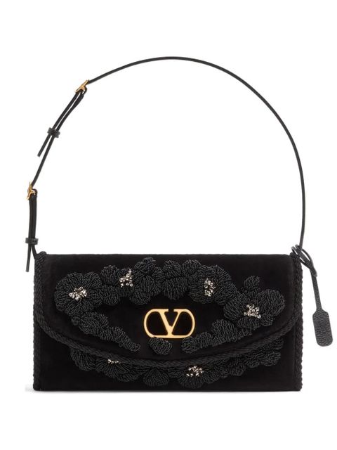 Valentino Garavani DeVain small embroidered velvet shoulder bag - Black - zdjęcie produktu nr 1
