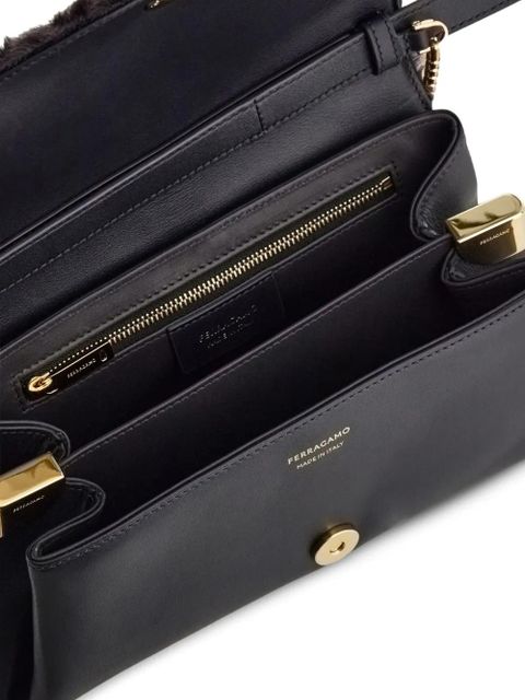 Ferragamo small shearling-front clutch bag - Black