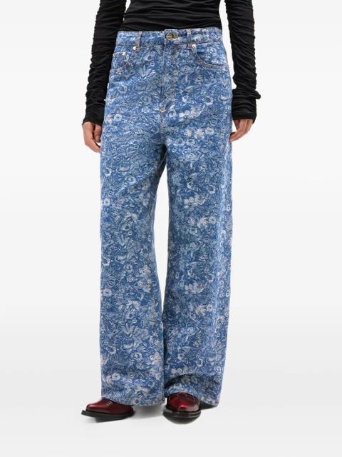 GANNI floral-print wide-leg jeans - Blue