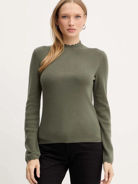 Morgan sweter z domieszką wełny damski kolor zielony lekki z półgolfem MROCK - zdjęcie produktu nr 1