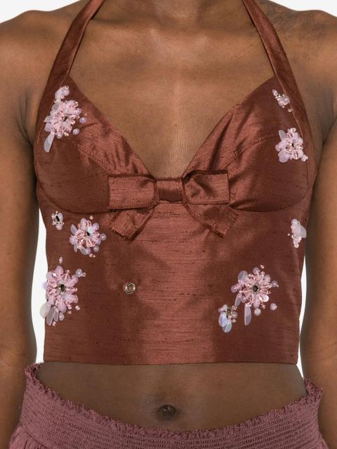 SHUSHU/TONG bead-embellished bow-detail top - Brown