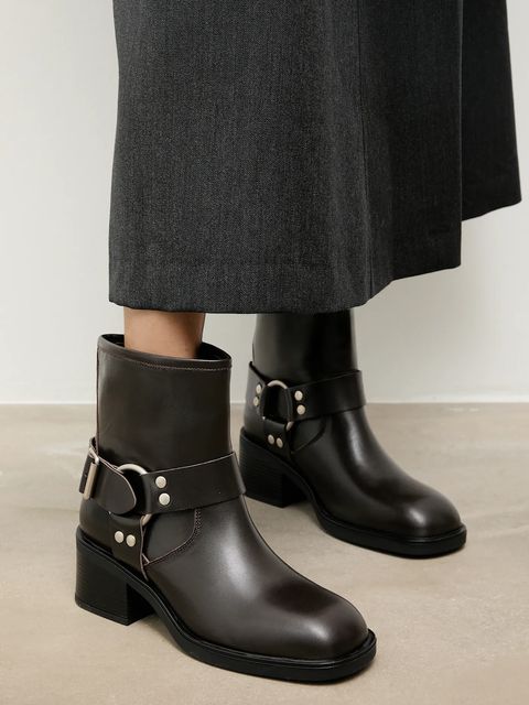 Answear.LAB botki skórzane kolor brązowy na słupku