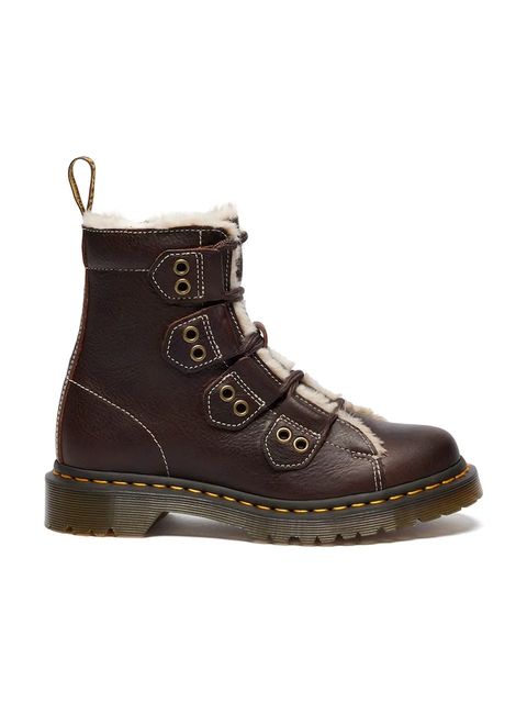 Dr. Martens workery skórzane 1460 LTT Fur Lined damskie kolor brązowy na platformie lekko ocieplone DM41417200 - zdjęcie produktu nr 1
