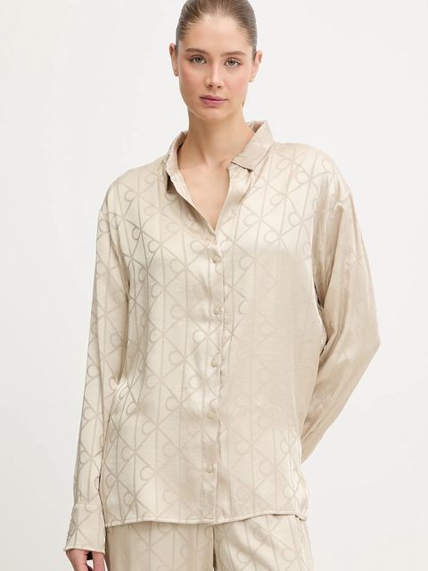 Calvin Klein Underwear piżama damska kolor beżowy satynowa LV00QS7574