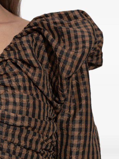 GANNI V-neck checked mini dress - Brown