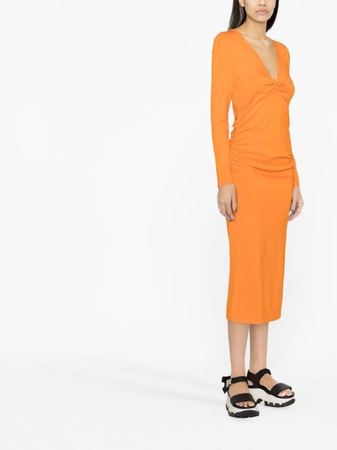 GANNI V-neck long-sleeve dress - Orange