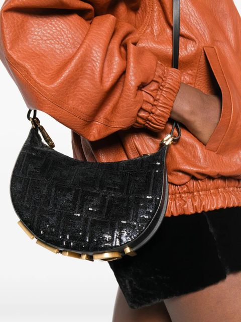 FENDI mini Fendigraphy embroidery shoulder bag - Black