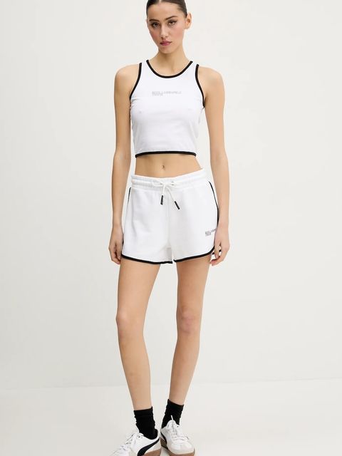 Karl Lagerfeld Jeans szorty bawełniane damskie kolor biały gładkie high waist A2W10095
