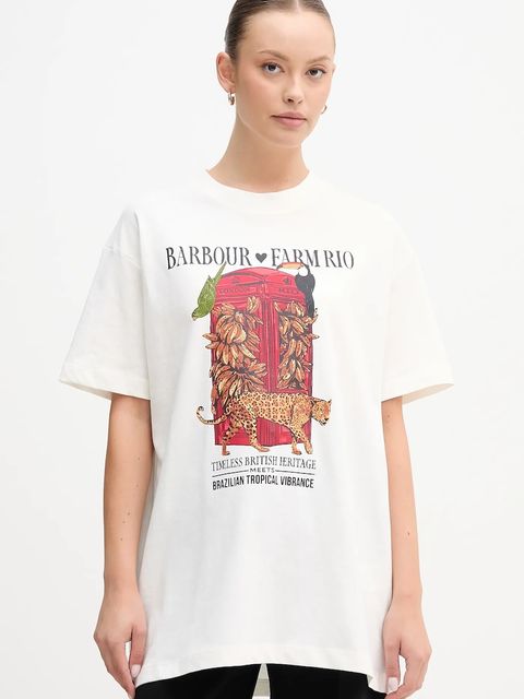 Barbour t-shirt bawełniany x Farm Rio damski kolor biały LTS0699 - zdjęcie produktu nr 1