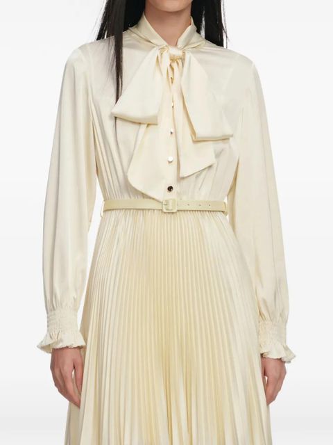 Self-Portrait bow-detaiil pleated midi dress - Neutrals