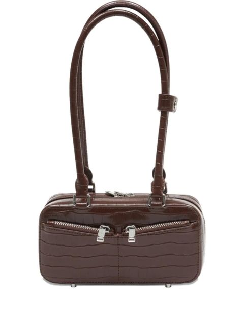Self-Portrait crocodile-embossed leather shoulder bag - Brown
