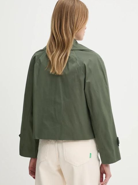 United Colors of Benetton kurtka bawełniana damski kolor zielony przejściowy dwurzędowy 2RGCDW034