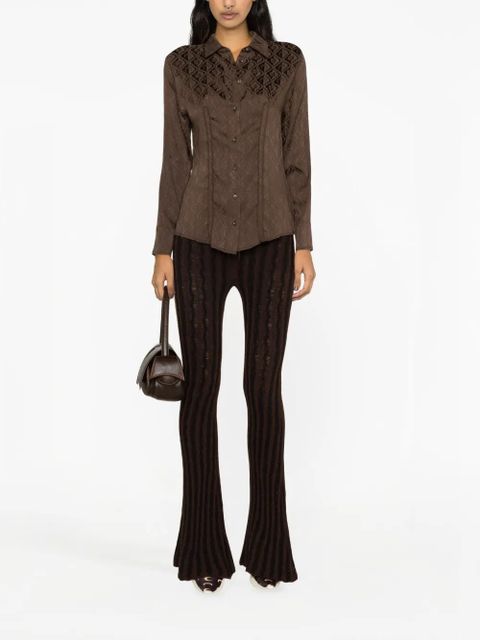 Marine Serre Moon Diamant jacquard satin shirt - Brown