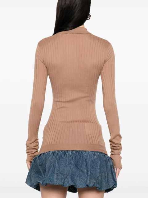 The Attico chunky-ribbed polo top - Brown