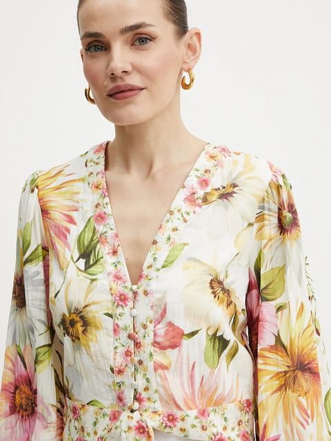 Guess koszula COLETTE damskie kolor beżowy regular z kołnierzykiem klasycznym W5GH40 WG4G0