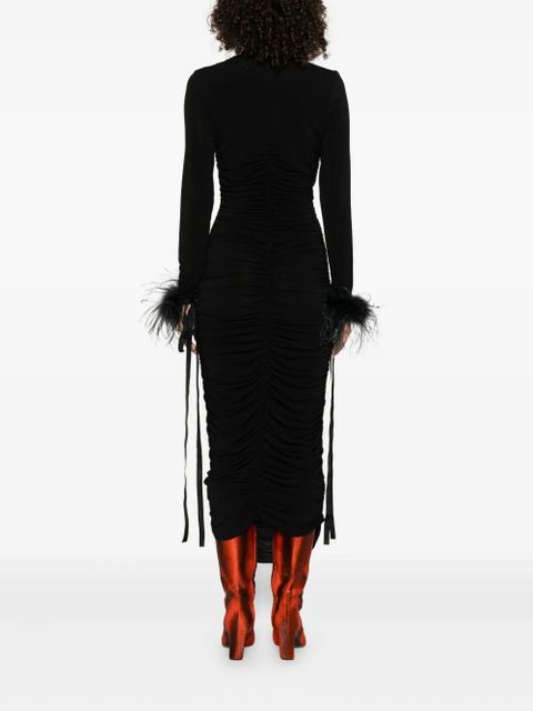 PINKO feather-trim midi dress - Black