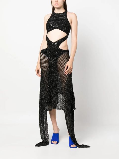 The Attico Magnolia sequin-embellished net dress - Black