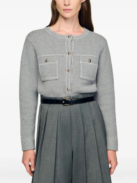 SANDRO contrast-stitching cardigan - Grey