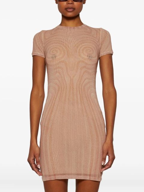 Jean Paul Gaultier spiral-print mesh mini dress - Neutrals