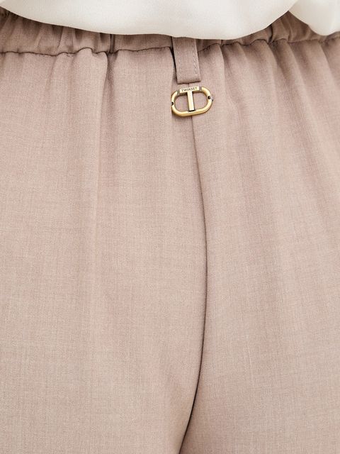 Twinset spodnie damskie kolor beżowy szerokie high waist 252TF2043