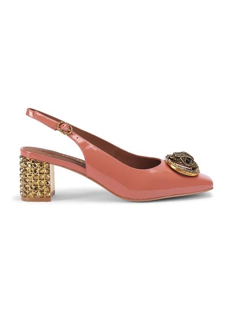 Kurt Geiger London czółenka skórzane Chelsea Block Slingback kolor brązowy na słupku z odkrytą piętą 3415017309 - zdjęcie produktu nr 1