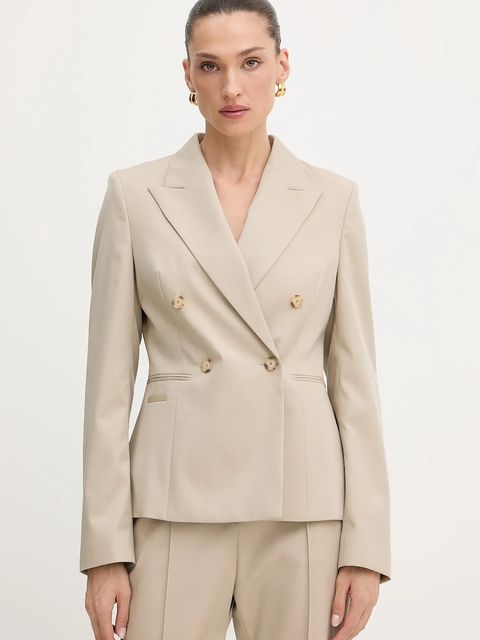 BOSS marynarka wełniana kolor beżowy dwurzędowa gładka 50543280 - zdjęcie produktu nr 1