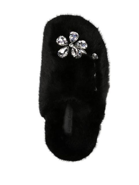 Simone Rocha embellished faux-fur slippers - Black