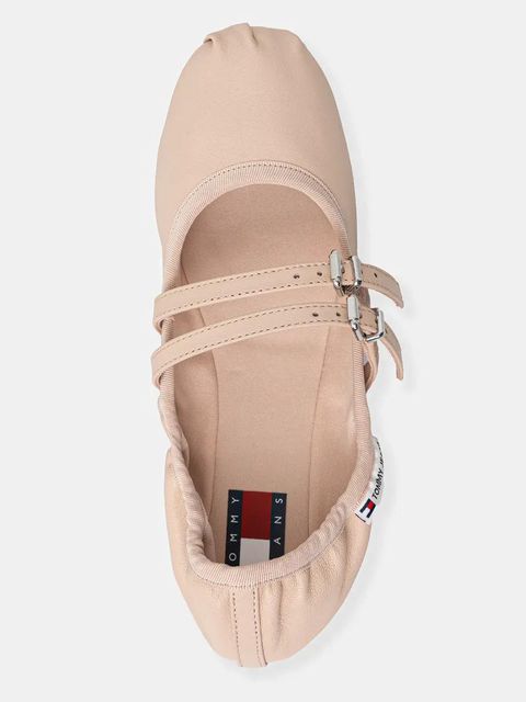 Tommy Jeans baleriny skórzane BALLERINA kolor beżowy EN0EN02720
